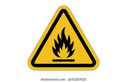 La ilustración gráfica presenta un triángulo amarillo con borde negro y un símbolo de peligro de incendio en el interior. Aislado en un fondo blanco.