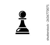 Graphic illustration featuring a black and white chess pawn, set against a plain white backdrop. The image showcases the pawn's distinctive shape, isolated for clarity.