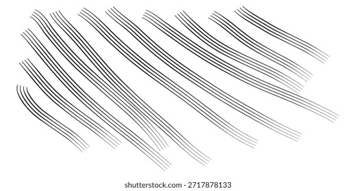 Una ilustración gráfica que presenta una colección de líneas paralelas y trazos dispuestos en un patrón dinámico y abstracto.