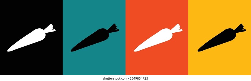 A graphic illustration featuring four vertical panels with distinct solid color backgrounds