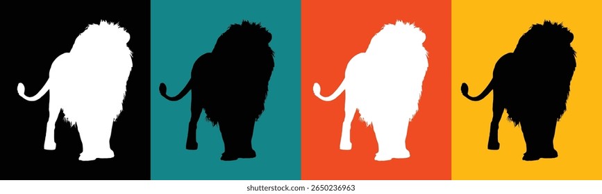 A graphic illustration featuring four vertical panels.
