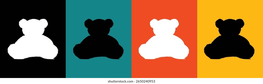 A graphic illustration featuring four vertical panels. 