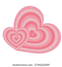 A graphic illustration featuring multiple pink hearts with concentric rings, creating a layered and abstract effect.