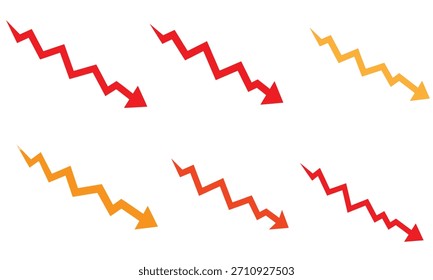 Una ilustración gráfica con múltiples flechas en zigzag en rojo y amarillo, todas apuntando hacia abajo, simbolizando una disminución o pérdida. El estilo de la silueta es una característica distintiva.