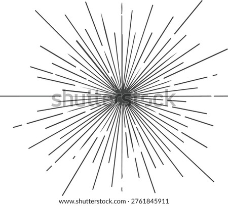A graphic illustration featuring numerous lines emanating from a central point, creating a radiating effect. The lines vary in length and thickness, suggesting movement and energy.