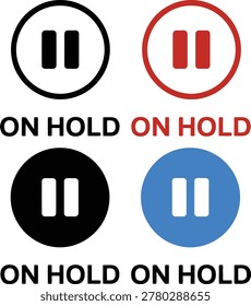 A graphic illustration featuring pause buttons and on hold signs in various colors, conveying a sense of waiting or interruption in a digital or communication context.