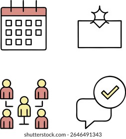 A graphic illustration featuring simplified icons on a white background. The main elements include a row of stylized people icons in pink and yellow, arranged in a group.  