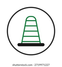 Ilustración gráfica con un cono de tráfico estilizado dentro de un círculo. El diseño audaz y los colores contrastantes destacan el concepto de seguridad vial, precaución y conciencia, lo que lo hace adecuado para