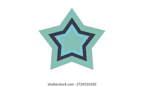 Una ilustración gráfica con tres Formas concéntricas de estrellas en diferentes tonos de verde azulado y azul, aisladas sobre un fondo blanco limpio. Elemento de diseño moderno.