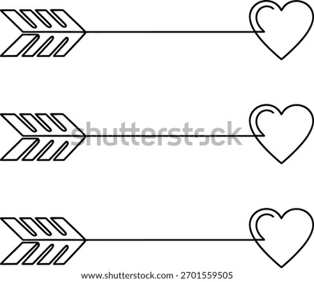 A graphic illustration featuring three stylized arrows with feathered ends pointing towards hearts.