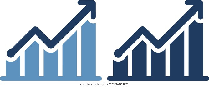Una ilustración gráfica con dos iconos de gráficos azules con flechas de tendencia ascendente, mostrando el crecimiento y el progreso en un fondo blanco limpio, con diferentes tonos de azul utilizados para la distinción visual.