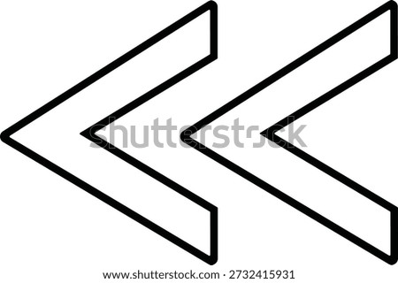 A graphic illustration featuring two chevrons pointing to the left. The chevrons are outlined in black on a white background. The symbol is commonly used in digital interfaces to represent the 'rewind' function, navigating to a previous page, or moving to the beginning of a sequence. It is a universally recognized icon for backward navigation.