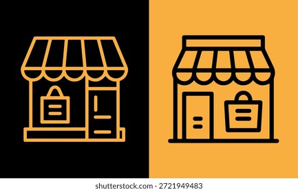 A graphic illustration featuring two storefronts, showcasing simple outlines of a shop.