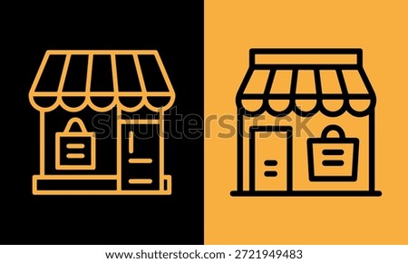 A graphic illustration featuring two storefronts, showcasing simple outlines of a shop.