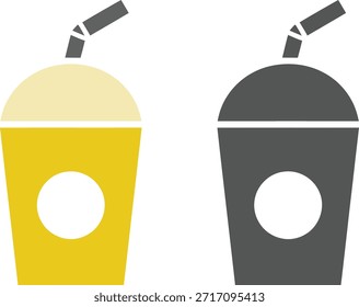 Una ilustración gráfica con dos tazas estilizadas de bebidas frías, probablemente batidos o batidos, cada uno equipado con una pajita. Una bebida es de color amarillo brillante con una parte superior de color amarillo claro, y la