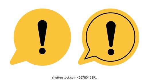 Una ilustración gráfica con dos burbujas de discurso amarillas, cada una con un signo de exclamación negro, simbolizando alertas o mensajes importantes. Aislado en un fondo blanco.