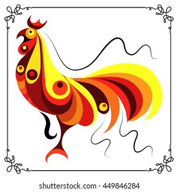 Graphic illustration of fire cock, symbol of 2017. Suitable for invitation, flyer, sticker, poster, banner, card,label, cover, web. Vector element for New Year's design.