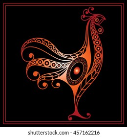 Graphic illustration of fire cock, symbol of 2017. Suitable for invitation, flyer, sticker, poster, banner, card,label, cover, web. Vector element for New Year's design.