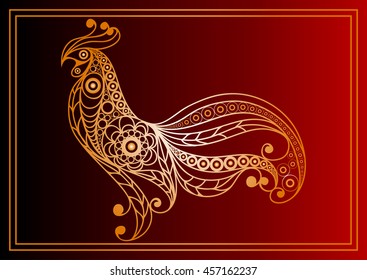 Graphic illustration of fire cock, symbol of 2017. Suitable for invitation, flyer, sticker, poster, banner, card,label, cover, web. Vector element for New Year's design.