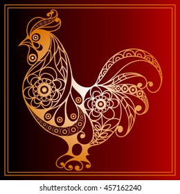 Graphic illustration of fire cock, symbol of 2017. Suitable for invitation, flyer, sticker, poster, banner, card,label, cover, web. Vector element for New Year's design.