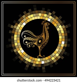 Graphic illustration of fire cock, symbol of 2017. Suitable for invitation, flyer, sticker, poster, banner, card, label, cover, web. Vector element for New Year's design.