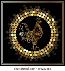 Graphic illustration of fire cock, symbol of 2017. Suitable for invitation, flyer, sticker, poster, banner, card, label, cover, web. Vector element for New Year's design.