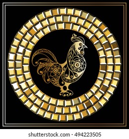 Graphic illustration of fire cock, symbol of 2017. Suitable for invitation, flyer, sticker, poster, banner, card, label, cover, web. Vector element for New Year's design.