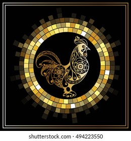 Graphic illustration of fire cock, symbol of 2017. Suitable for invitation, flyer, sticker, poster, banner, card, label, cover, web. Vector element for New Year's design.