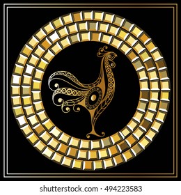 Graphic illustration of fire cock, symbol of 2017. Suitable for invitation, flyer, sticker, poster, banner, card, label, cover, web. Vector element for New Year's design.