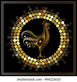Graphic illustration of fire cock, symbol of 2017. Suitable for invitation, flyer, sticker, poster, banner, card, label, cover, web. Vector element for New Year's design.