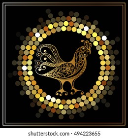Graphic illustration of fire cock, symbol of 2017. Suitable for invitation, flyer, sticker, poster, banner, card, label, cover, web. Vector element for New Year's design.
