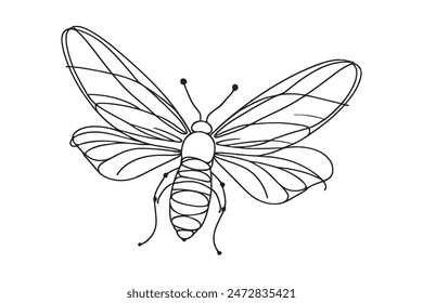 graphic illustration of a firefly beetle, bug in one line. line drawing