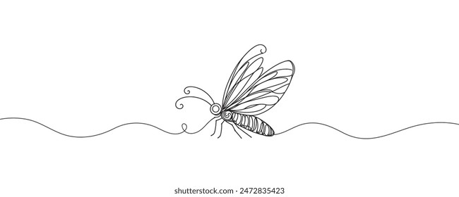 graphic illustration of a firefly beetle, bug in one line. line drawing