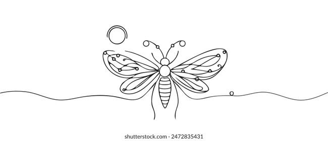 graphic illustration of a firefly beetle, bug in one line. line drawing