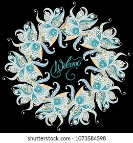 Graphic illustration with floral frame. Suitable for invitation, flyer, sticker, poster, banner, card, label, cover, web. Vector illustration.