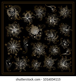 Graphic illustration of flowers. Suitable for invitation, flyer, sticker, poster, banner, card, label, cover, web. Vector set.