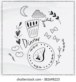 Graphic illustration with food. Dinner. Lifestyle