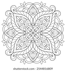 ilustração gráfica na forma de uma mandala com motivos florais geométricos para decoração, desenhos, páginas de coloração anti-stress, cartões postais, livros