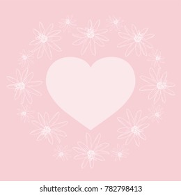 Graphic illustration, frame with hearts and exotic flowers. Floral frame for web design, printing, interior design. For invitations, postcards, banners, posters. Making of Valentine's day, weddings.
