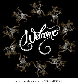 Graphic illustration with frame with the sign of Sagittarius. Suitable for invitation, flyer, sticker, poster, banner, card, label, cover, web. Vector illustration.