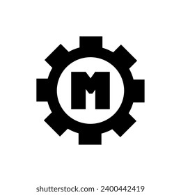 ilustración gráfica de la imagen del equipo con el logotipo M, motocicleta, máquina en forma de logotipo, este vector es bueno para la cubierta, el banner, el logotipo, el icono