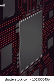 Graphic illustration with geometric pattern. Processor and chip, engineering and tech, motherboard and computer design, vector illustration. Eps10 Vector illustration.