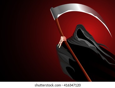 Graphic illustration of a grim reaper on dark background