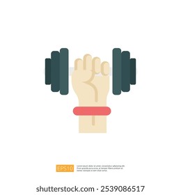 A graphic illustration of a hand lifting a dumbbell, symbolizing fitness and strength training.