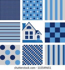 A graphic illustration of a house. Vector backgrounds for scrapbooking