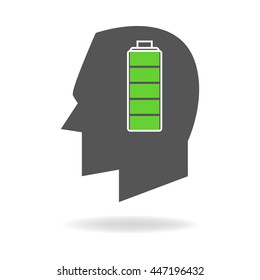 Graphic illustration of human head with full battery indicator