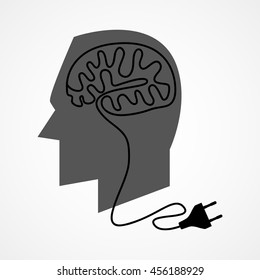 Graphic illustration of a human head with unplug power cable that forming a human brain