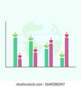 Graphic illustration of the increase in human population and the decrease in tree population, for the global World Population Day design