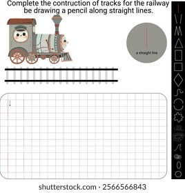 Graphic illustration for kids, draw a straight line. Development of fine motor skills.