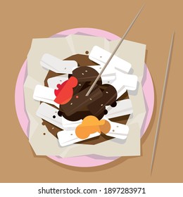 Graphic illustration of a legendary Hong Kong street food - Rice noodle rolls